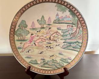 Ceramic plate with hunting scene by Heygill HFP in Macau.
