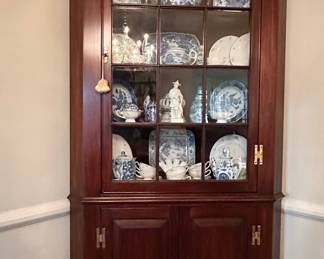Tall Henkel Harris cherry 12-pane corner cabinet.  Contents are NOT for sale.