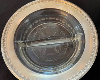 Divided crystal bowl with sterling rim