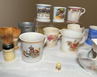 Very nice collection of antique and vintage shaving mugs. 