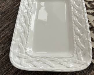 vintage pier one Italy ceramic tray with woven basket weave trim