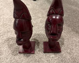 Pair African Head Carved Wooden Bookends