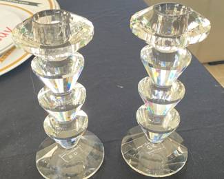 Simon Design Set of 2 Crystal Candlesticks Clear 6"