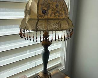 Vintage Victorian Lamp with embroidered and beaded shade