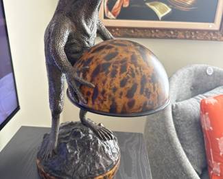 Whimsical Patinated Metal Frog Table Lamp