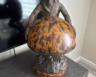 Whimsical Patinated Metal Frog Table Lamp