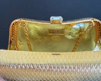 Nieman Marcus hard case gold clutch