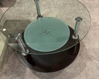 Contemporary Round Glass Coffee Table with Tiered Design