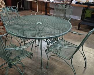WROUGHT IRON TABLE AND CHAIRS