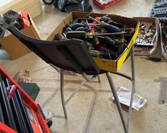 LOT OF SCREWDRIVERS AND STOOL