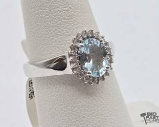 702  14k White Gold Aquamarine  Diamond Ring, 3.81g 