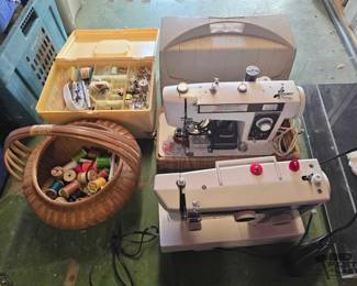 6070  Sewing Machines, Basket, Storage Organizer and Sewing Supplies 