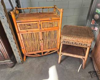 2426  Bamboo Cabinet  Wicker Stool 