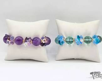 997  2 Chunky Blue  Purple Crystal Bracelets 