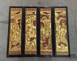 2713  4 Gold Toned Oriental Style Wall Plaques 