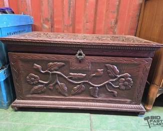 6536  HandCarved Wooden Chest with Floral Design 