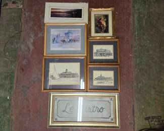 6502  7 Collection of Framed Artworks Featuring Various Themes 