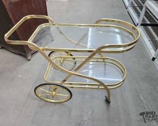 2428  Brass  Glass Serving Trolley 