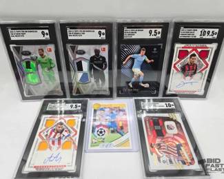 1816  7 Soccer Player Collector Cards, Some Signed and Graded 