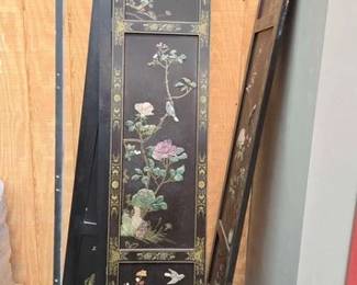 2454  6Panel Oriental Soapstone Stone Black Lacquered Room Divider 