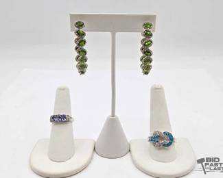 900  Sterling Silver Earrings and Rings with Gemstones, 23.35g 