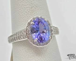 700  14k White Gold Tanzanite  Diamond Ring, 3.63g 