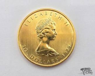 1208  1979 $50 Fine Gold Canadian Maple Leaf Coin, 1oz 