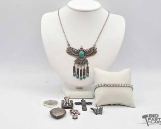 901  Sterling Silver Necklace, Bracelet  Pendants, 104.93g 