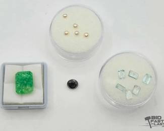 1006  Emerald, Aquamarine, Black Gemstones  Pearls 