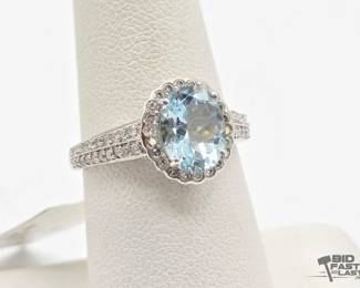710  14k White Gold Aquamarine  Diamond Ring, 3.55g 