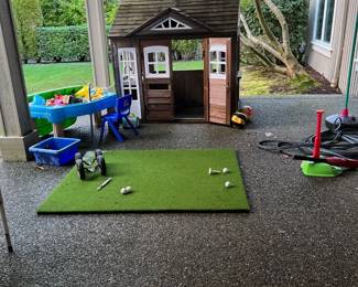 Playhouse, sand play table, golf putting green