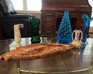 Mid Century ashtrya, cermaic vase, pottery vase and glass vases