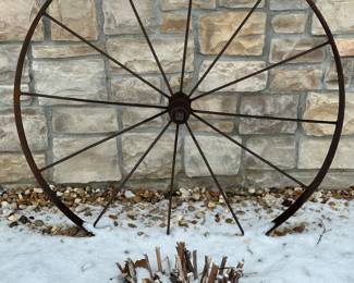 Vtg. Antique Primitive Metal Wagon Wheel Cart Country Decor