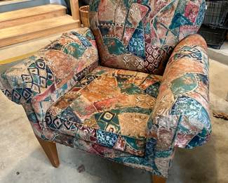 Vtg. Lane Upholstery Mid-Century Multicolor Accent Arm Chair with Wooden Legs 