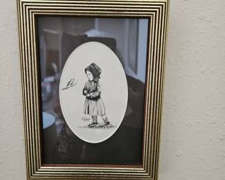 Vtg Little Girl & Birdie & Boy At Mailbox B/W Drawings By R. Weaver 1991!
