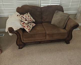 Ashley Furniture Brown Corduroy/Wood Loveseat!