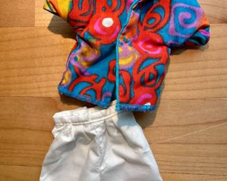 Vtg. MOD Era Ken Doll Print Shirt and White Shorts