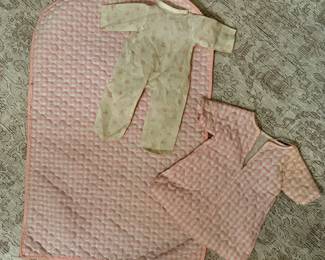 Vtg. Handmade Doll Nightgown, Sleep Sack, & Blanket Pink White 