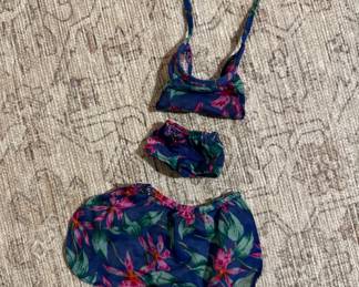Vtg. Barbie #7470 Hawaiian Blue Floral Shorts, Skirt, Top Set