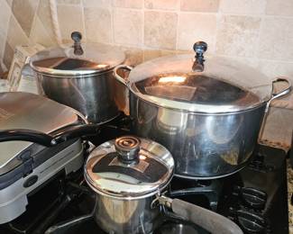 Vtg Revere Ware 2 QT-85 Pan USA, Farberware 8 Qt 1-A Pan USA, Farberware 12 Qt E-A Pan USA!
