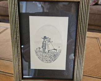 Vtg Amish Couple Pencil Drawing!