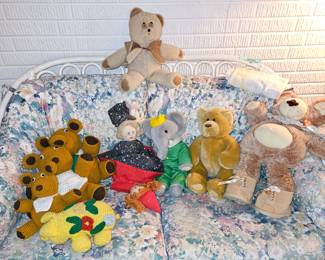 Vintage Hand Knit Bears and Pig, Vintage Teddy Bear w/Suede Vest, Furskins Hattie 1984 Teddy Bear No Hat, Animal Alley 2000 Geoffrey Teddy Bear, Vtg Eden King 1977 Babar, Vtg 1970s Topsy Turvy Little Red Riding Hood, Grandma & Wolf Doll!

