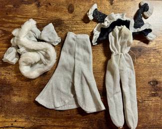 Vtg. Barbie Doll Silver Shimmer Outfit with Jumpsuit, Skirt, Long Faux Fur-Trim Jacket, & Short Black Jacket 