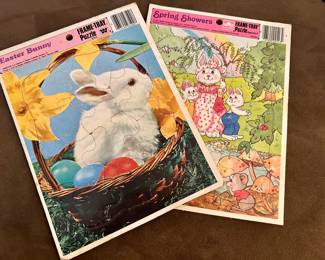 Vtg. 1987 Spring Showers Golden Frame Tray Puzzle 4513A-3 & Vtg. Easter Bunny Whitman Frame Tray Puzzle 4513A-33