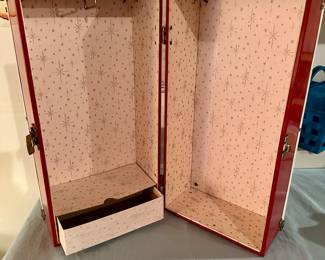 Vtg. 1950s Red Metal Atomic Starburst Doll Trunk Wardrobe Storage Vanity 16” Tall