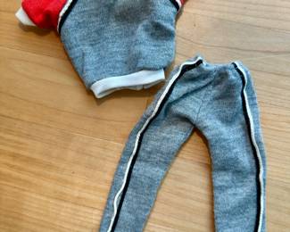 Vtg. Ken Doll Activewear Gray Red Raglan Sleeve Shirt and Gray White Track Pants