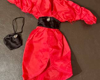Vtg. Barbie Red Dress w/ Black Belt and Black Purse