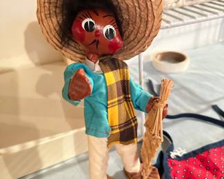 Vtg. Mexican Folk Art 11" Tall Hand Painted Doll