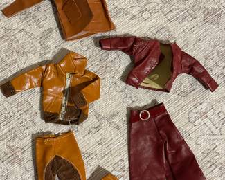 Vtg. Barbie Brown & Burgundy Jackets, Pants Faux Leather Outfits 