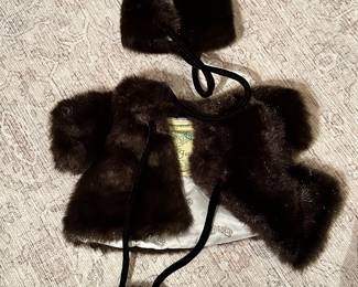 Vtg. Cabbage Patch Kids Fancy Furs Faux Fur Brown Coat and Hat